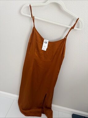 Abercrombie & Fitch Rust Brown Satin Midi Slip Dress